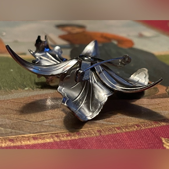 Vintage Art Nouveau Style Silver Tone large Lily Flower Brooch 🌺 - Picture 12 of 14